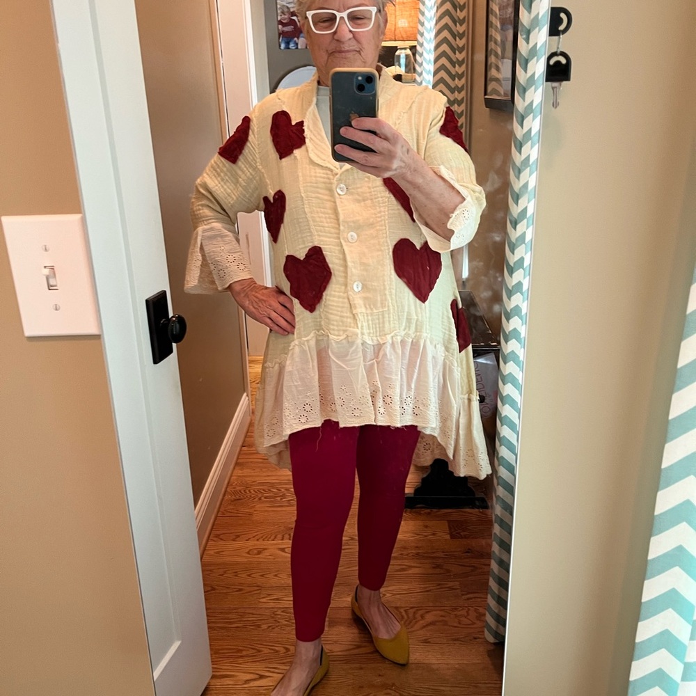 Heart Patterned Cream and Red Women's Jacket by Paper Lace